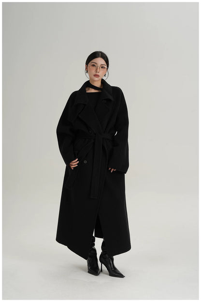 Armor-Collar Long Wool Coat