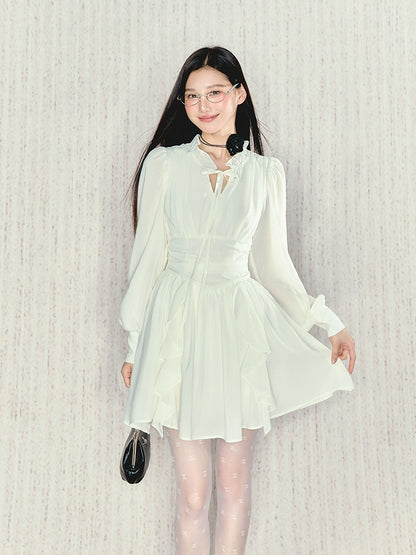 Chiffon V-neck Lantern Dress