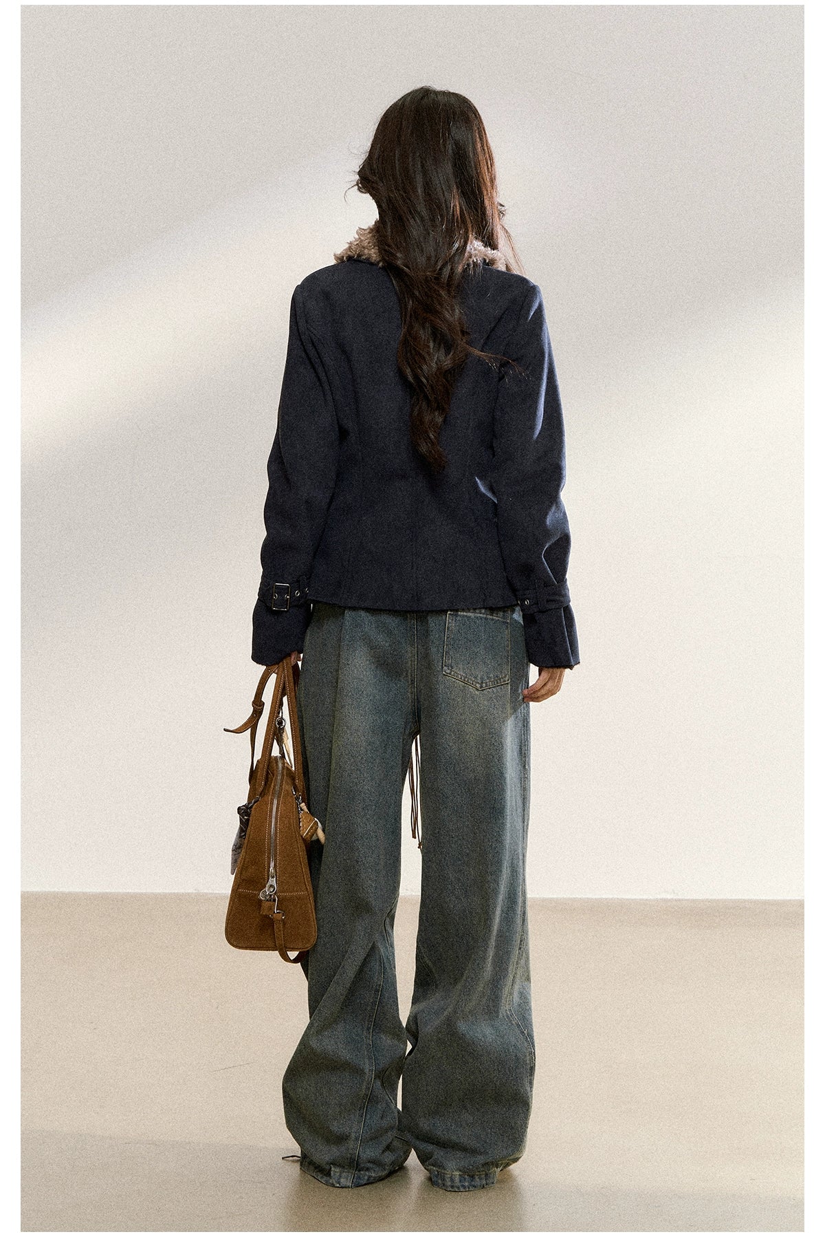 Brown Vintage Shearling Cropped Jacket