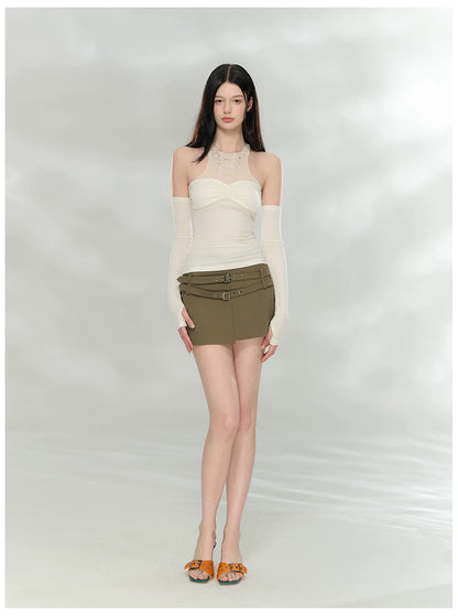 Detachable Mesh Panel Halter T-Shirt