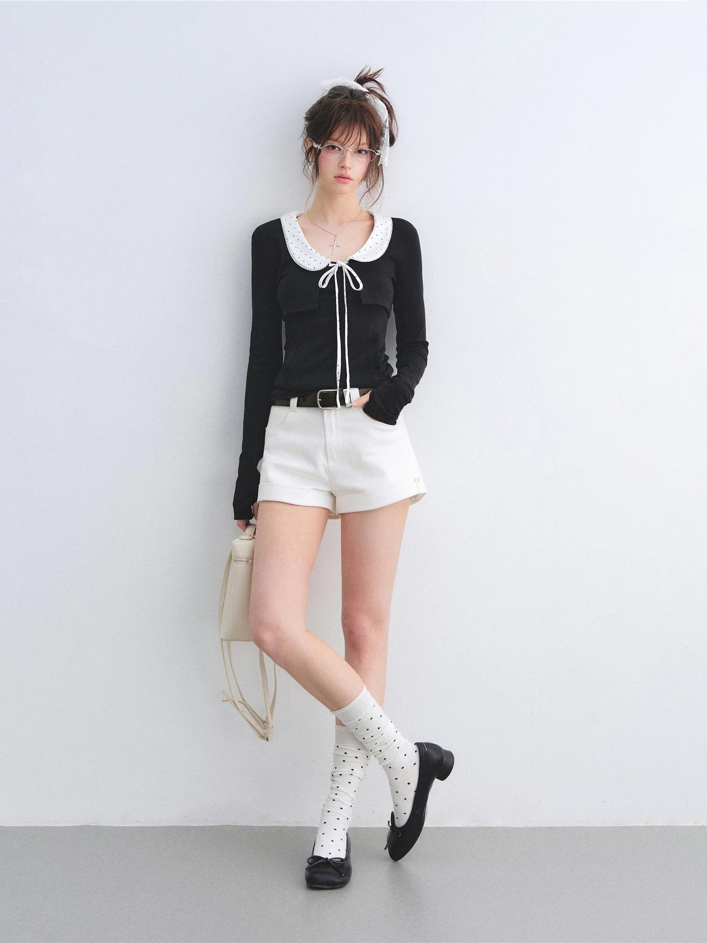 High-Waisted Straight-Leg Denim Shorts with Rolled Hem