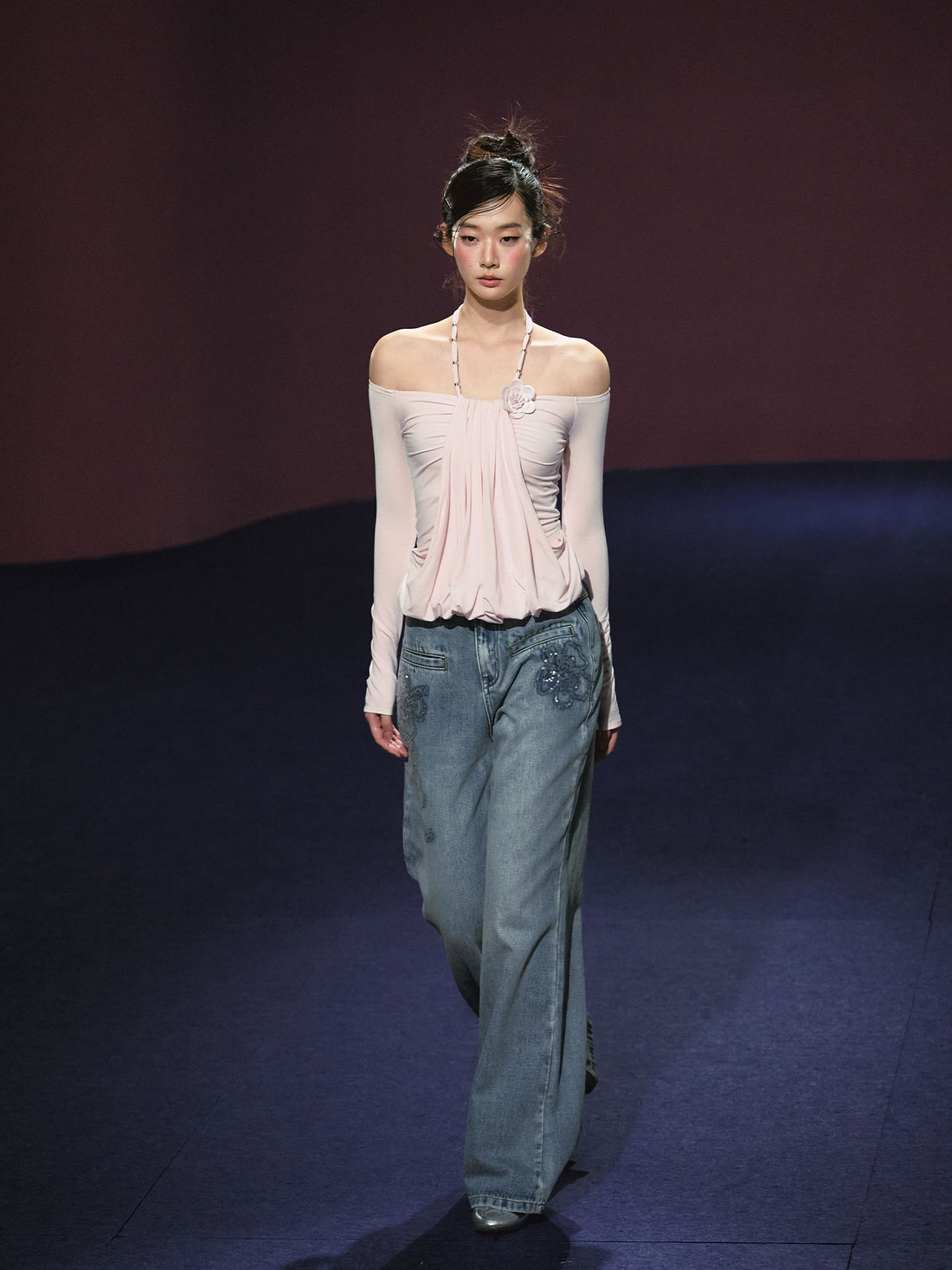 Beaded Embroidery Wide-Leg Straight Jeans - CHINASQUAD