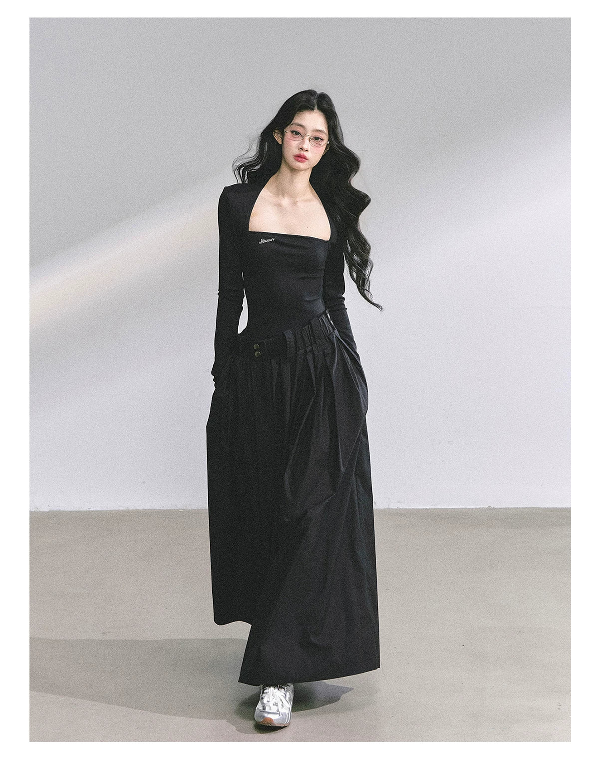 French Relaxed Long Sleeve Maxi Dress