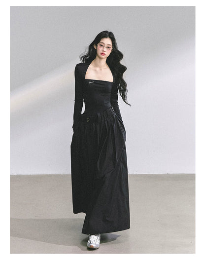 French Relaxed Long Sleeve Maxi Dress