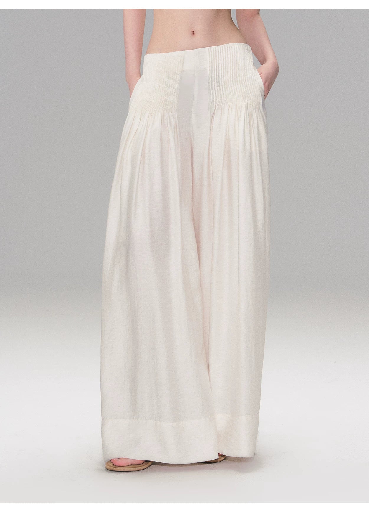 Vintage Pleated Linen-Blend Wide-Leg Trousers