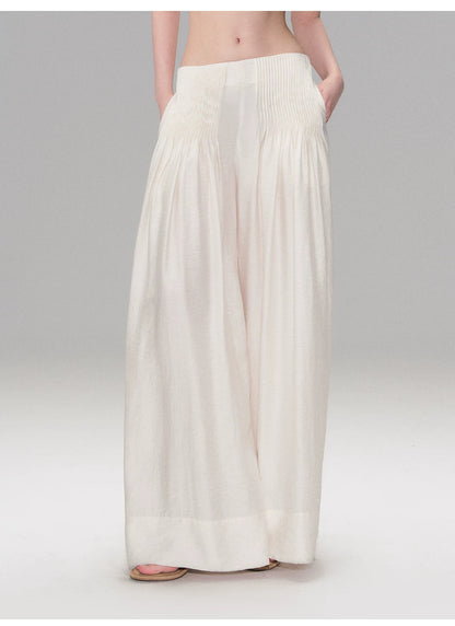 Vintage Pleated Linen-Blend Wide-Leg Trousers