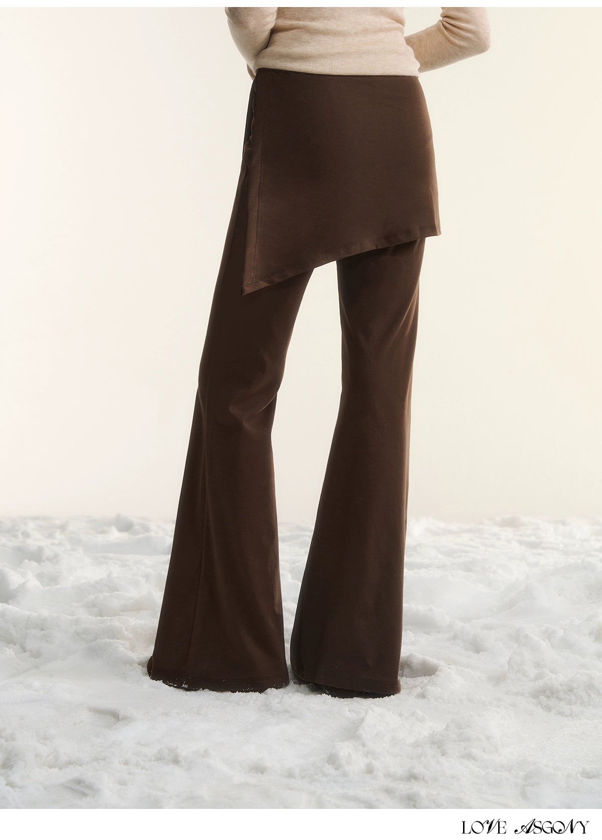 Asgony Asymmetric Layered Flare Knit Pants