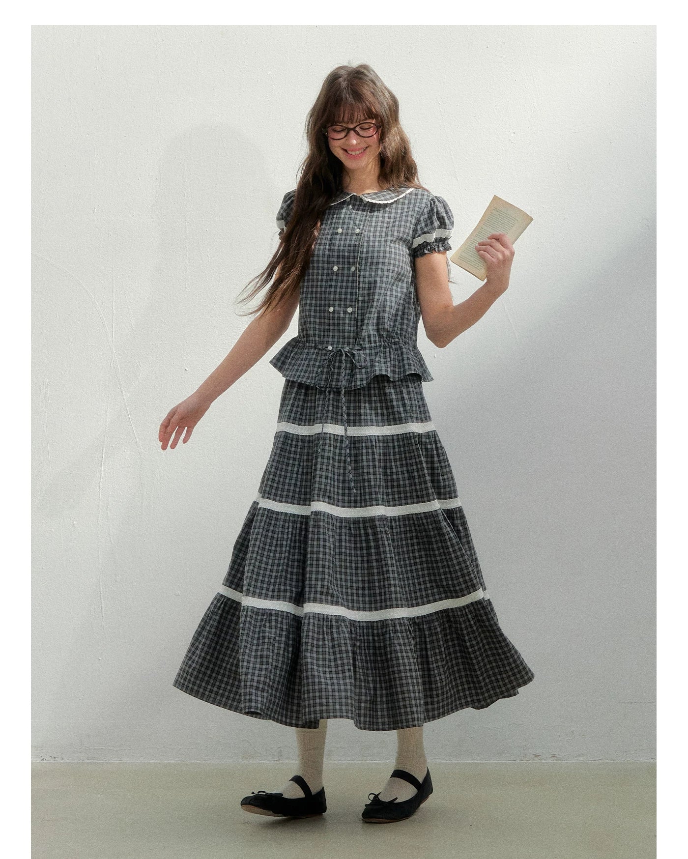 Vintage Plaid Floral Girl Two-Piece Set