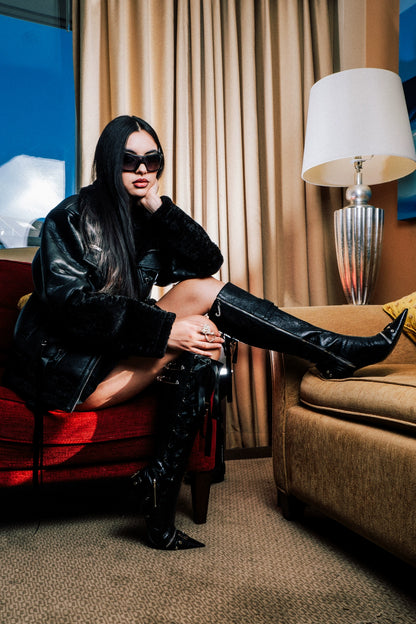 Cracked Leather High-Heel Tall Boots