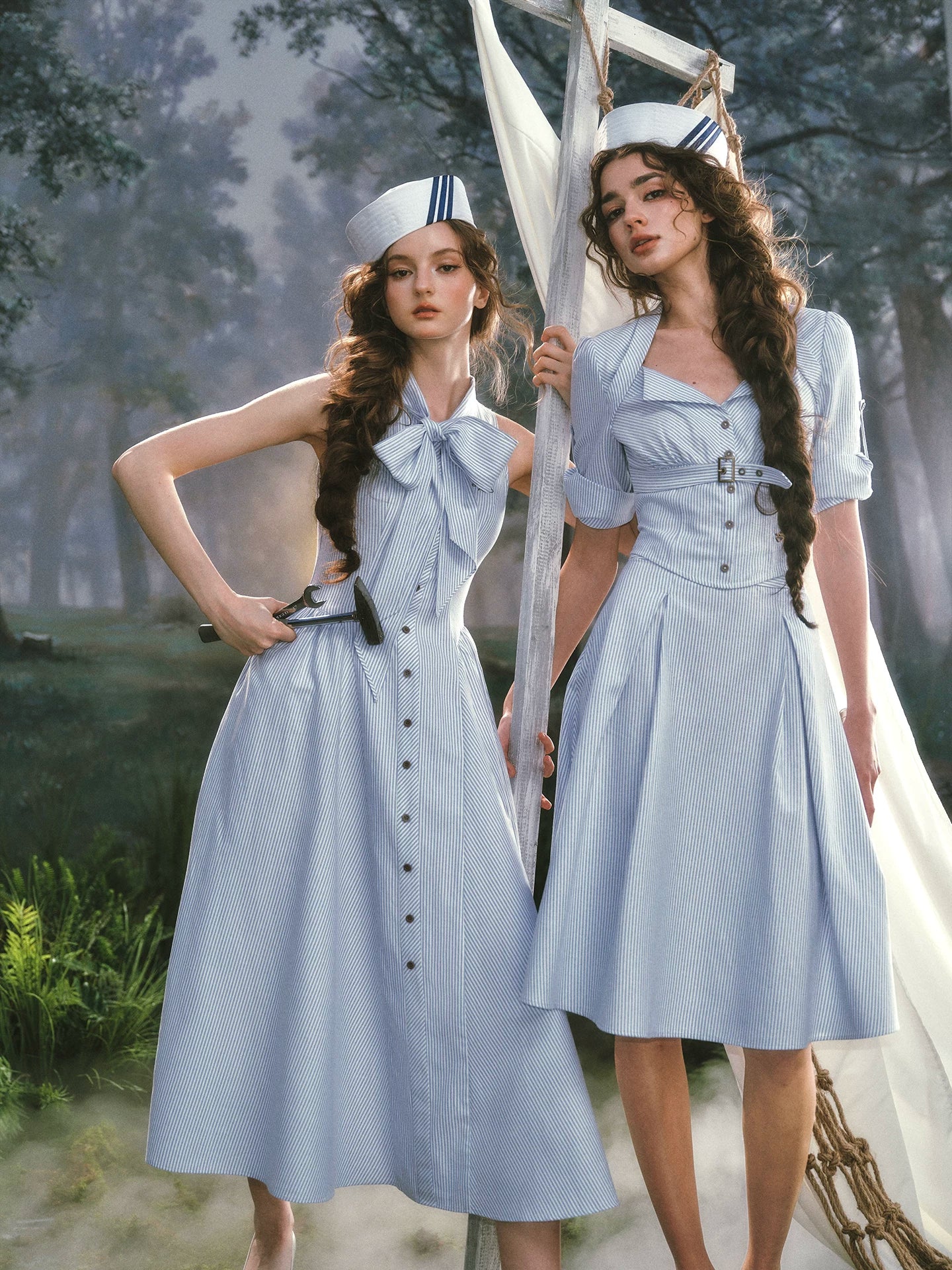 Nautical Affair French Old-Money Striped Shirt &amp; Skirt Set