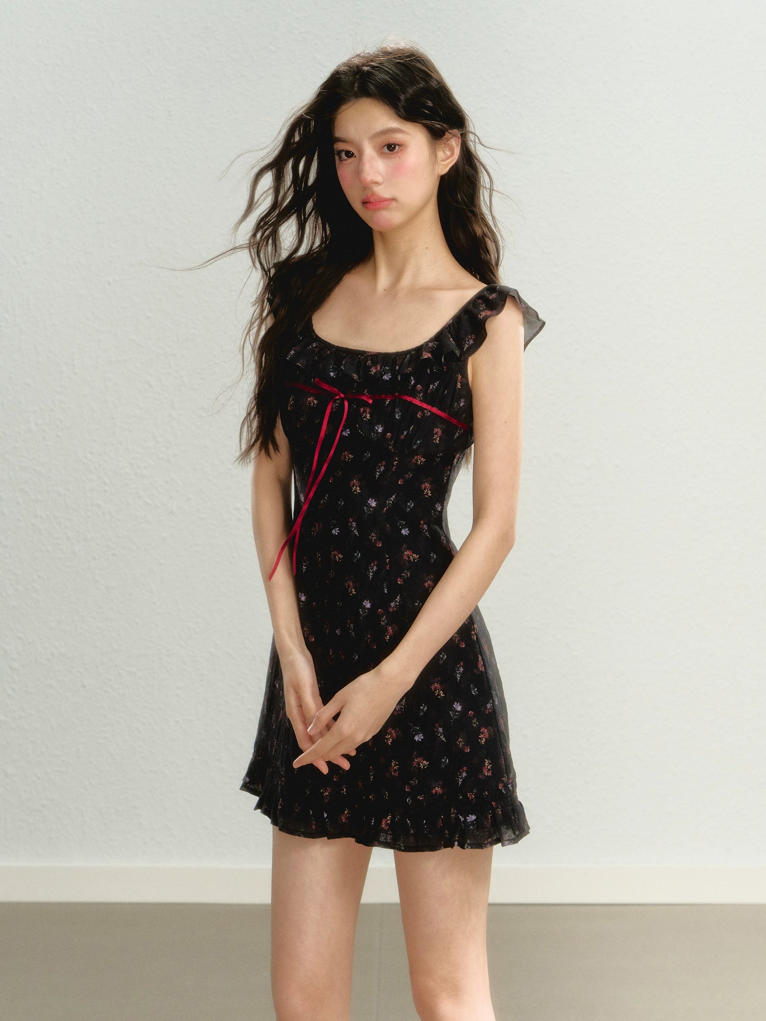 Flutter Sleeve Strap Floral Dress - CHINASQUAD