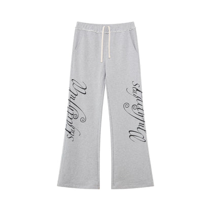 Rebel Script Print Relaxed Flared Sweatpants