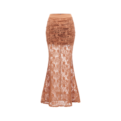 Lace-Trimmed Satin Skirt &amp; Suspender Top Set
