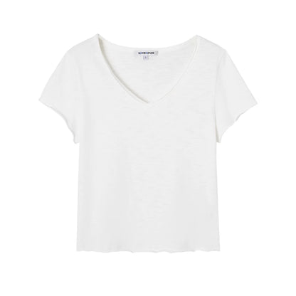 Slub Cotton Minimalist V-Neck Tee