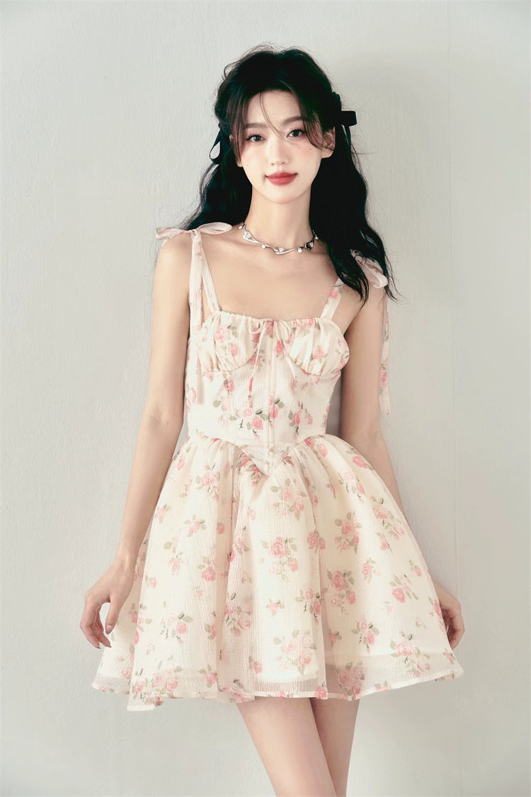 Pink Rose Floral Bow Dress