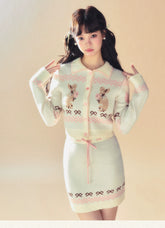 Pink Knit Cardigan & Mini Skirt Set - CHINASQUAD