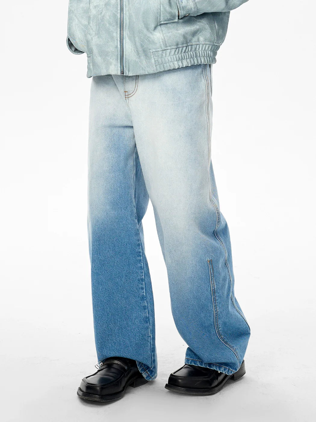 【JEMUT】22FW★ Classy Semi Wide Denim Pants Washed Blue FMACM Washed Gradient Straight-Leg Jeans – CHINASQUAD