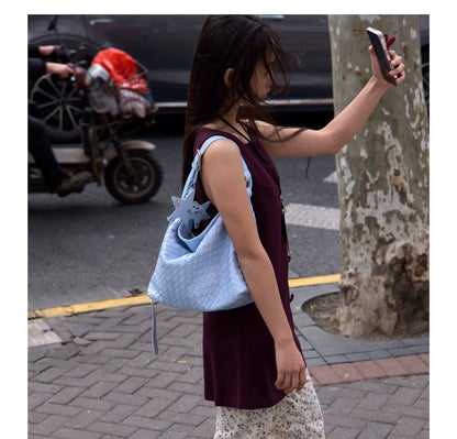 Oversized Woven Suede Tote Shoulder Bag ECODAY