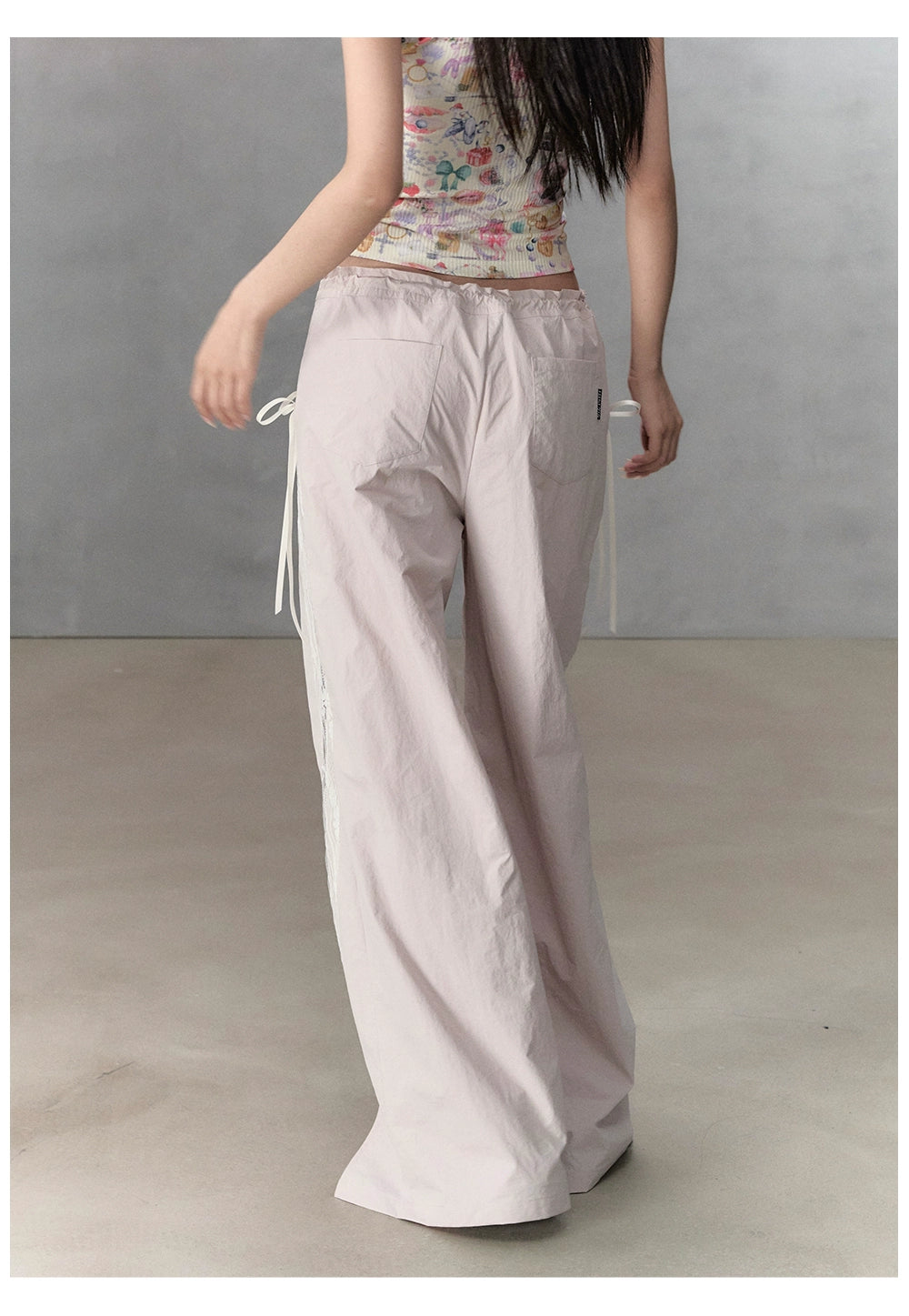 Pink Lace Patchwork Casual Cargo Pants