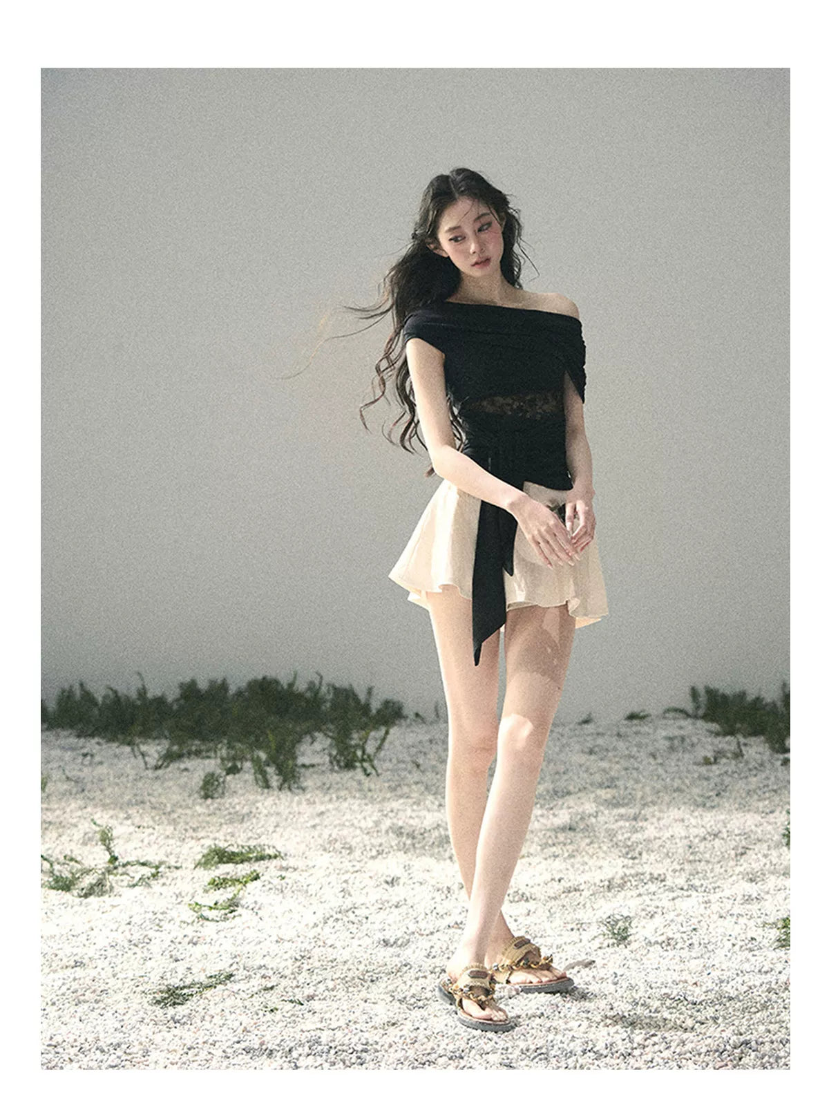 Off-Shoulder Lace Tie Top