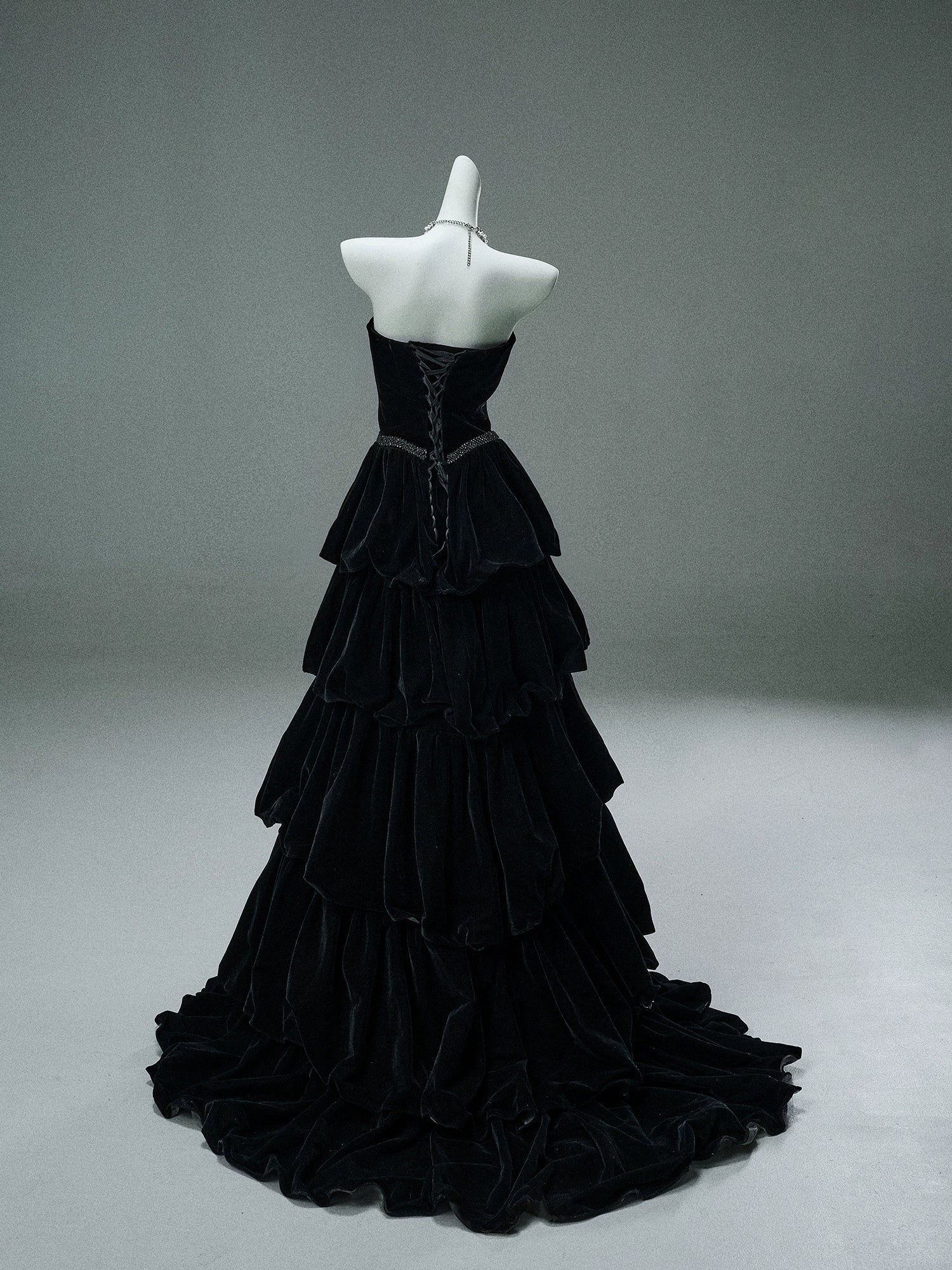 Ebony Zisel Tiered Velvet Couture Gown