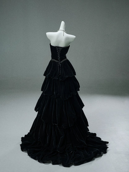 Ebony Zisel Tiered Velvet Couture Gown