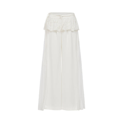 Layla Lace Ruffle Chiffon Wide-Leg Pants