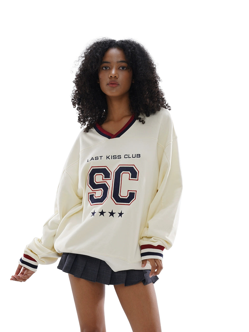 Oversize Casual V-neck Football Sweatshirt