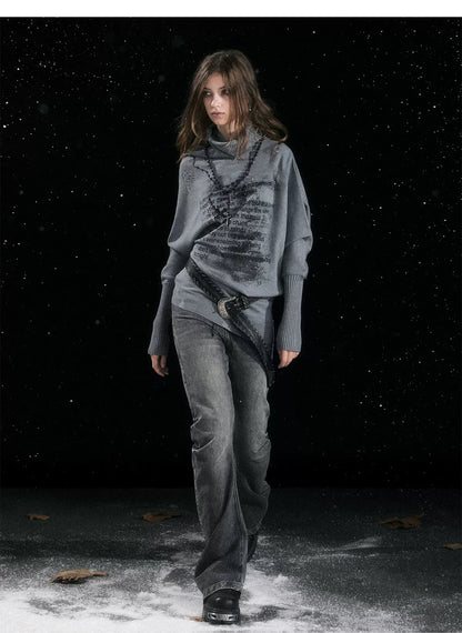 Asymmetric Graffiti Knit Sweater
