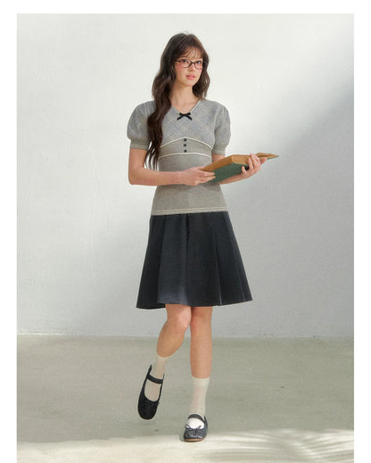 Vintage Preppy Plaid Knit Short Sleeve Tee