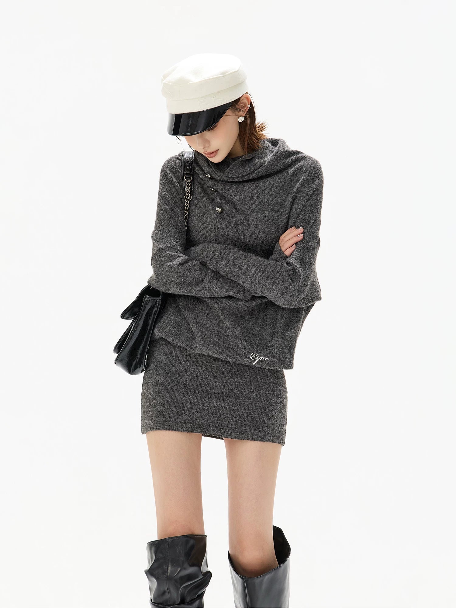 Cowl-Neck Wool Knit Mini Dress
