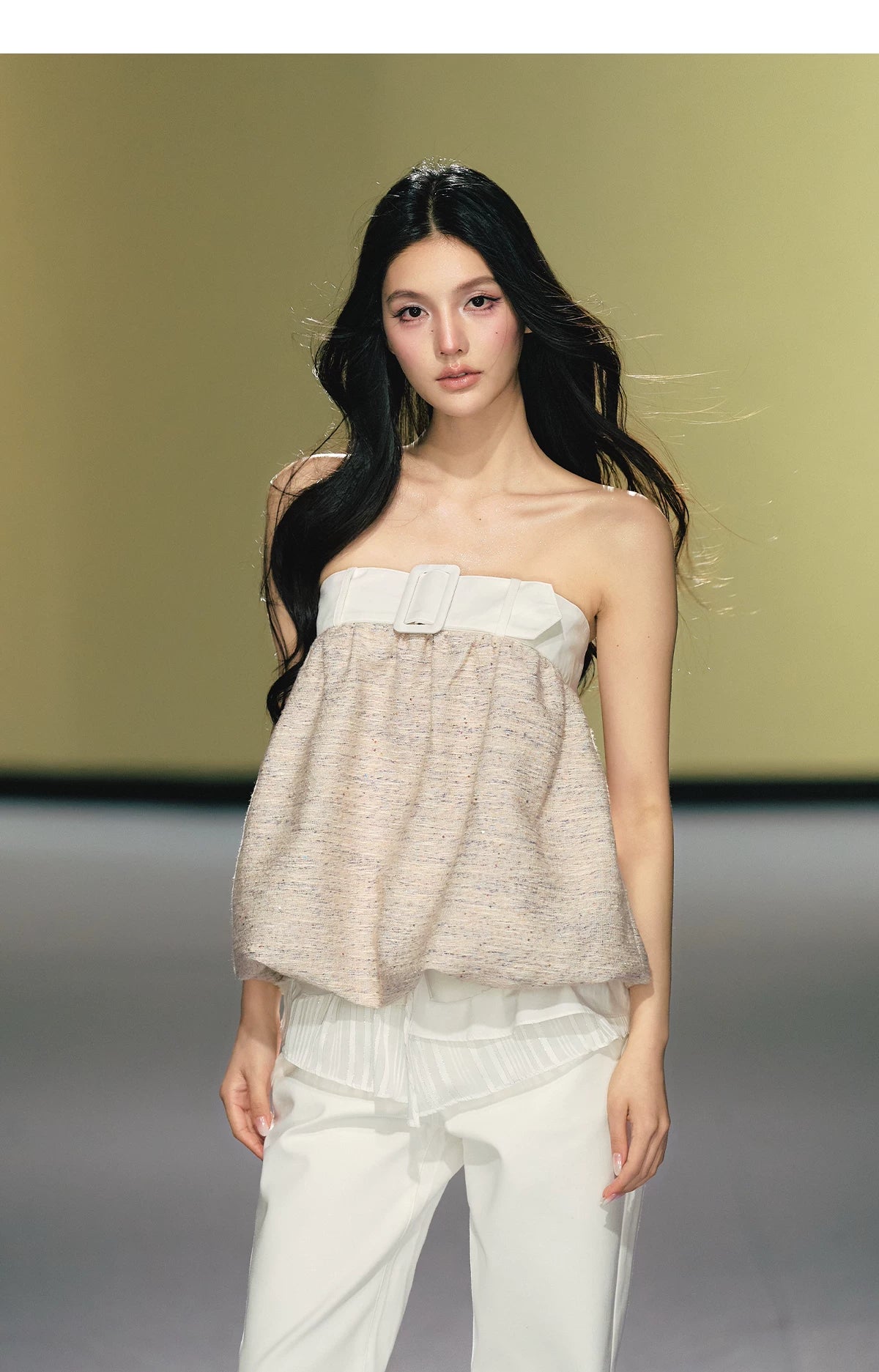 Textured Tweed Bubble-Hem Bandeau Top