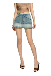 Black & Blue Low-Waist Denim Mini Skirt - CHINASQUAD