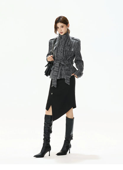 Double-Breasted Belted Wool-Blend Jacket