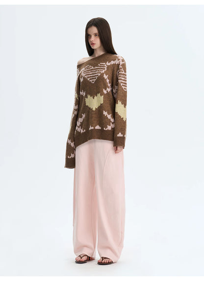 Retro Pixel Jacquard Knit Sweater &amp; Scarf Set