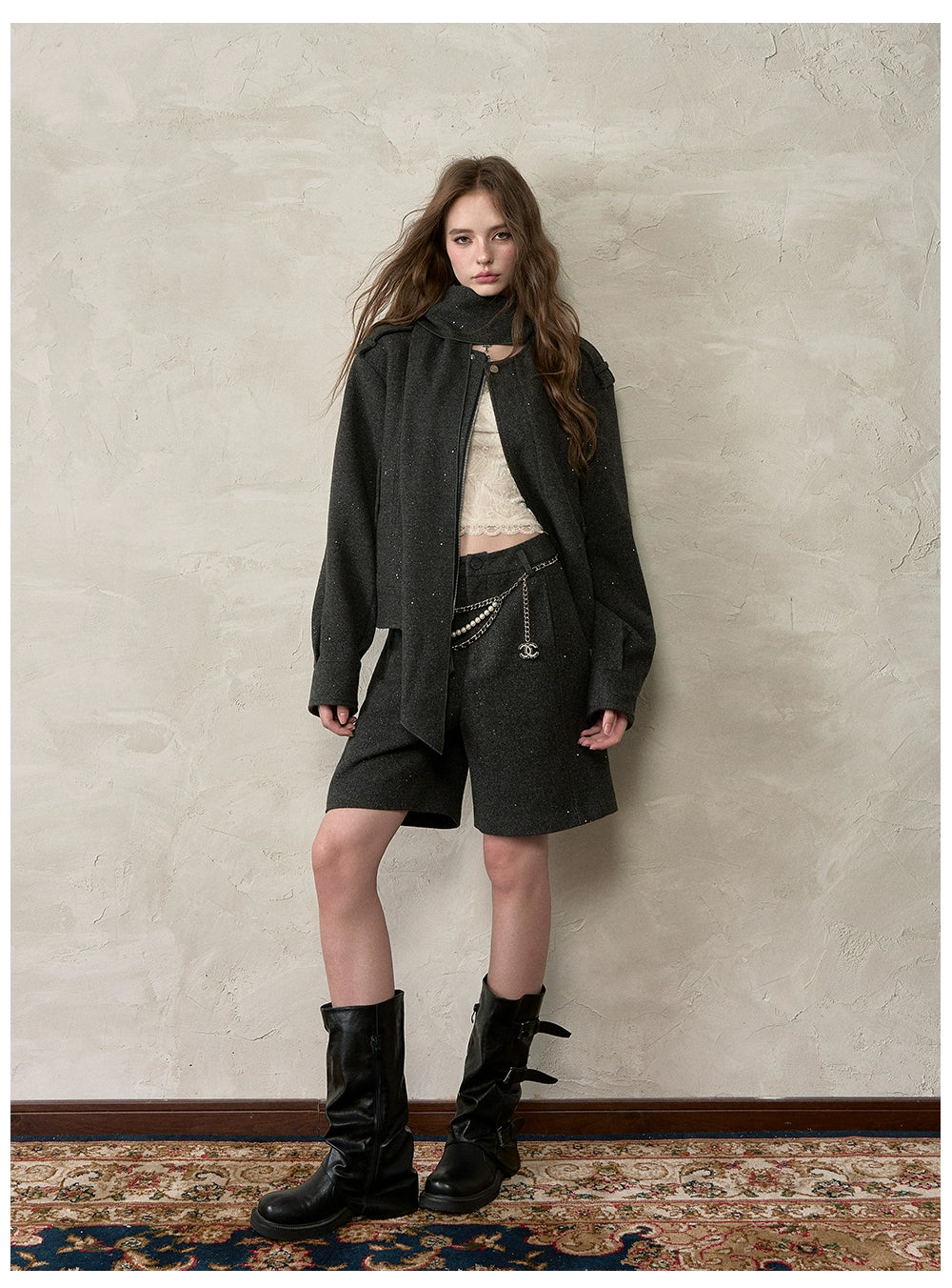 Irregular Silver-Dot Wool Blend Loose Shorts