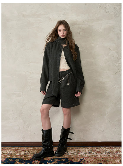 Irregular Silver-Dot Wool Blend Loose Shorts