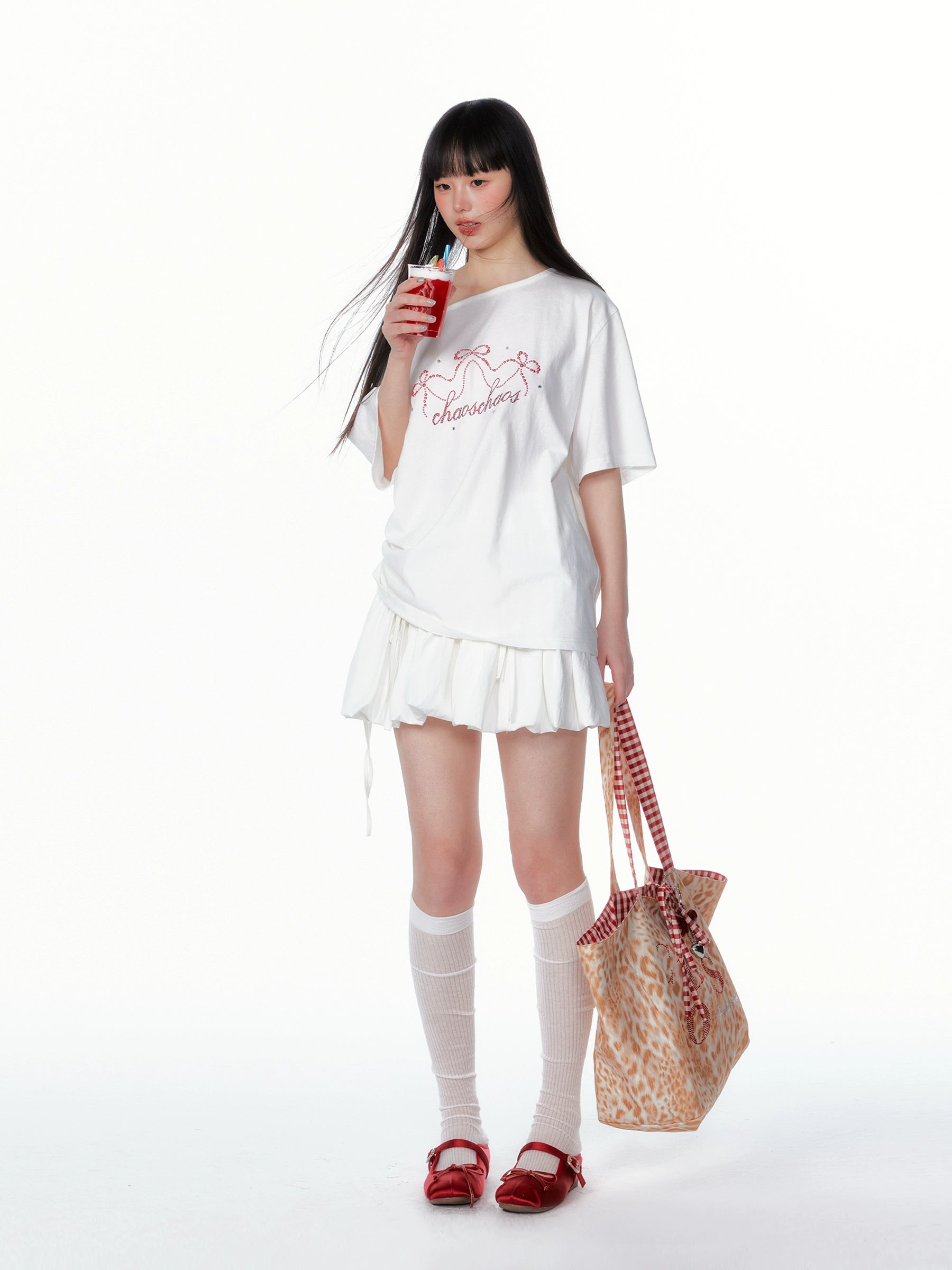 Bow Tie Waist Floral Bubble Skirt