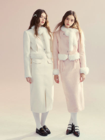Pink &amp; White Bow Tie Jacket &amp; Bodycon Skirt Set - CHINASQUAD
