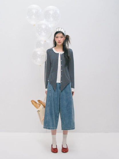 Layered Two-Tone Lyocell Wool Blend Long Sleeve T-Shirt