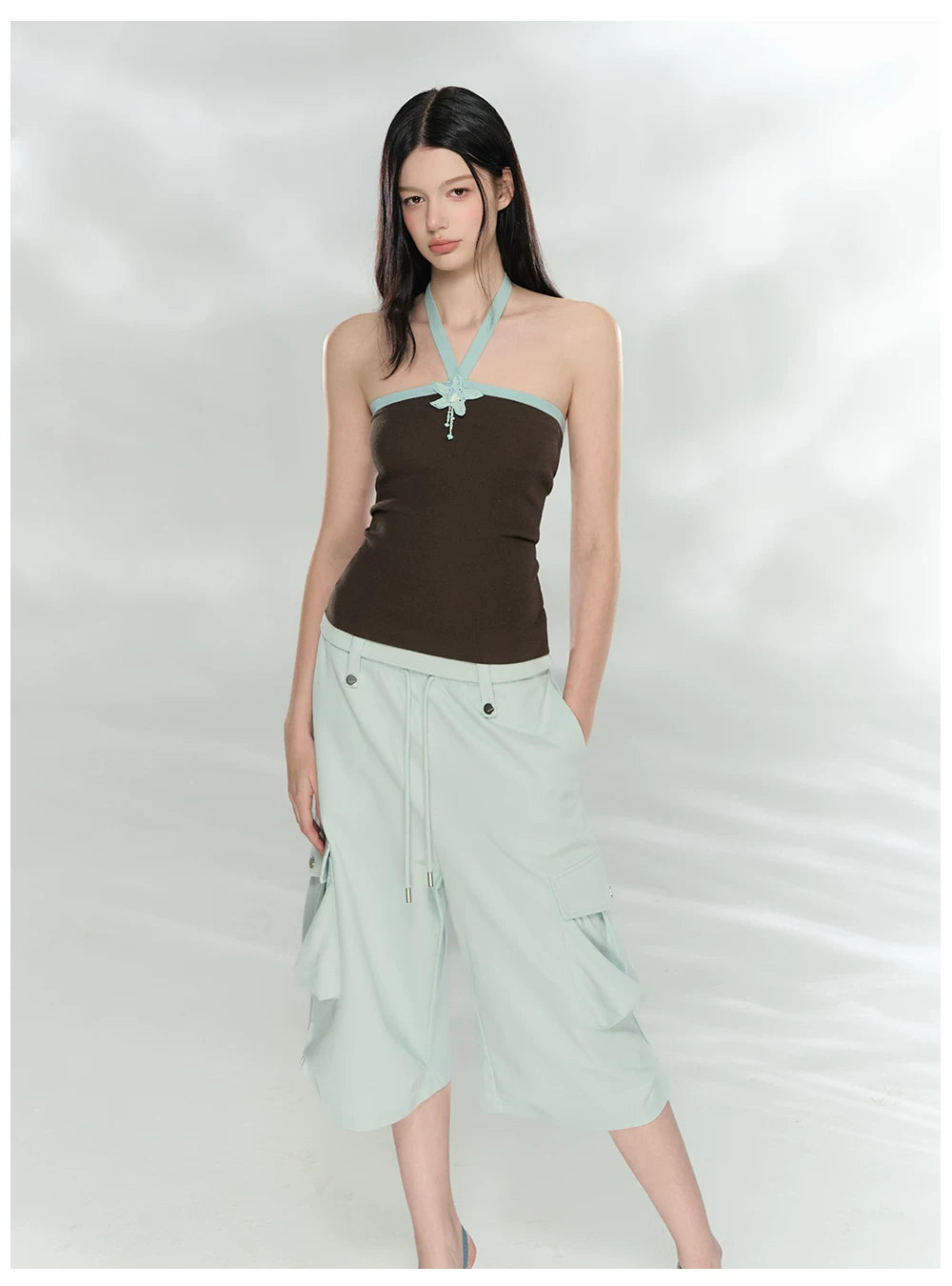 Contrast Halterneck Knit Camisole