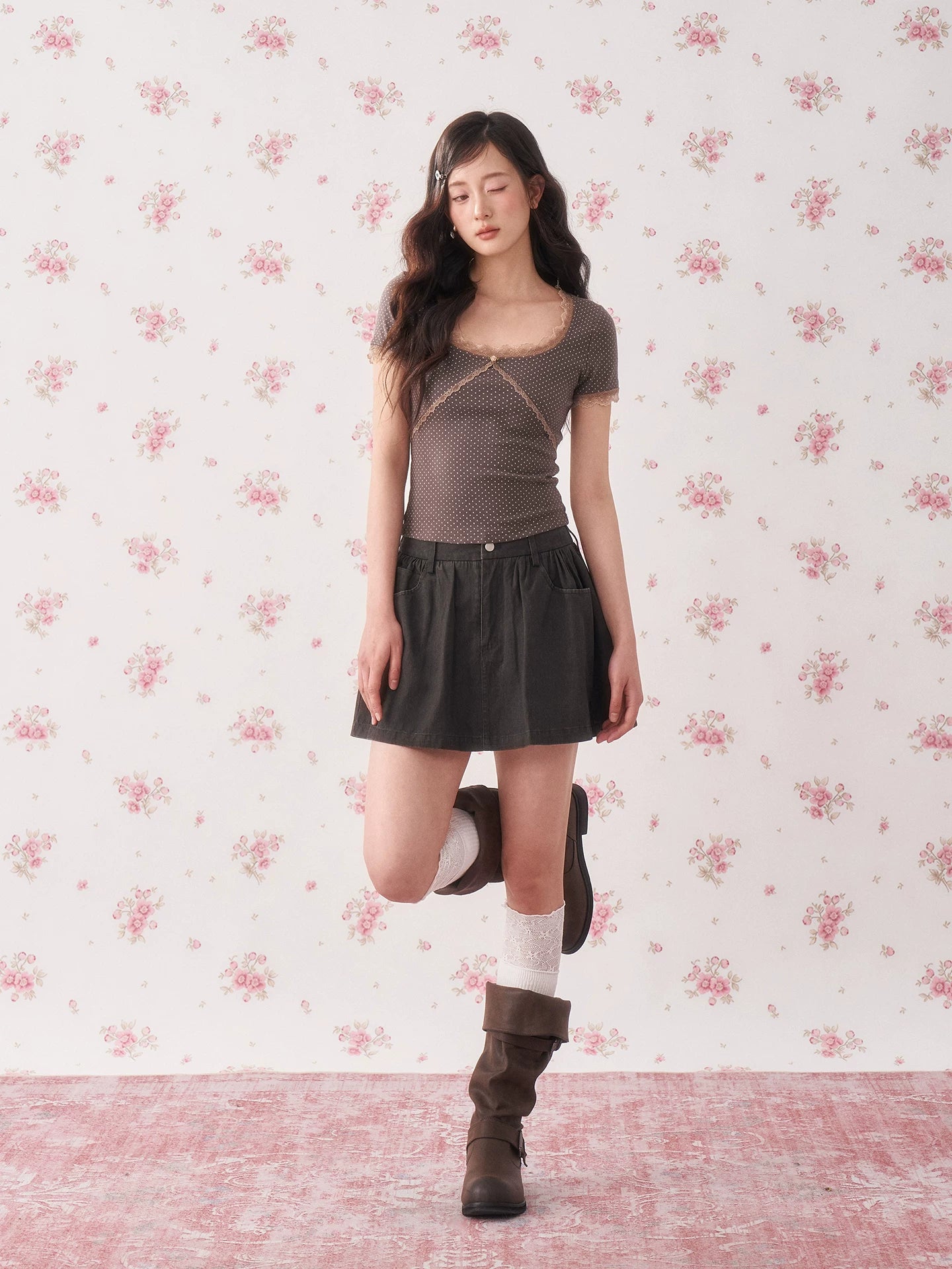 Vintage Pleated Cotton Mini Skirt