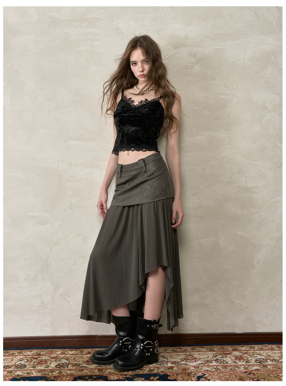 Velvet &amp; Lace Spliced Slim-Fit Camisole