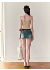 Vintage Washed V-Waist Denim Mini Skirt NeverMore