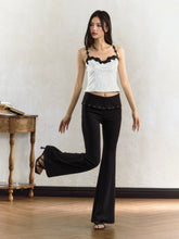 Black Nailed Low Waist Flared Pants - CHINASQUAD