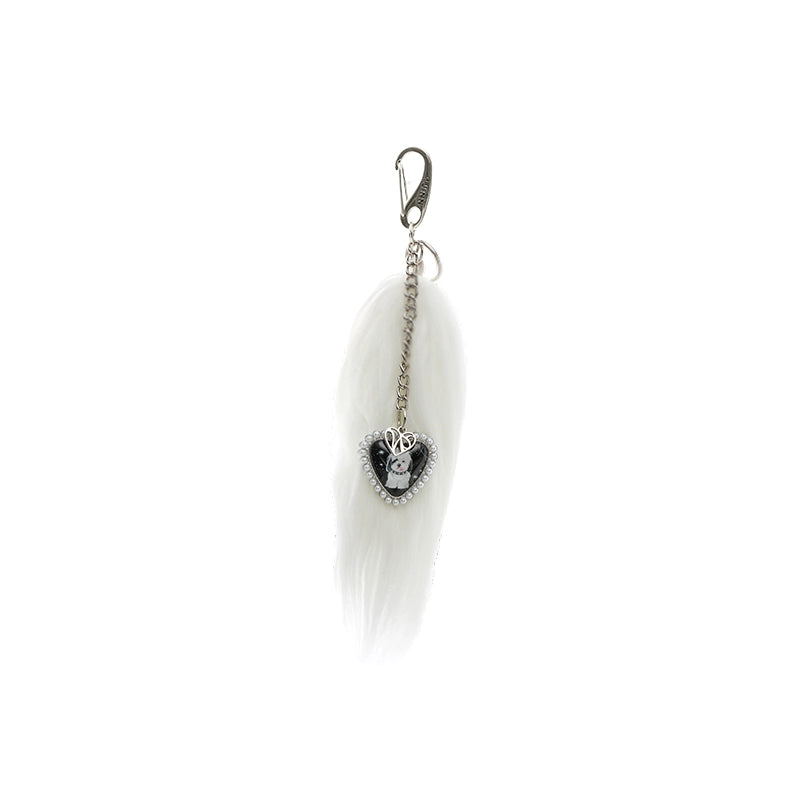 Black &amp; White Cat Tail Keychain