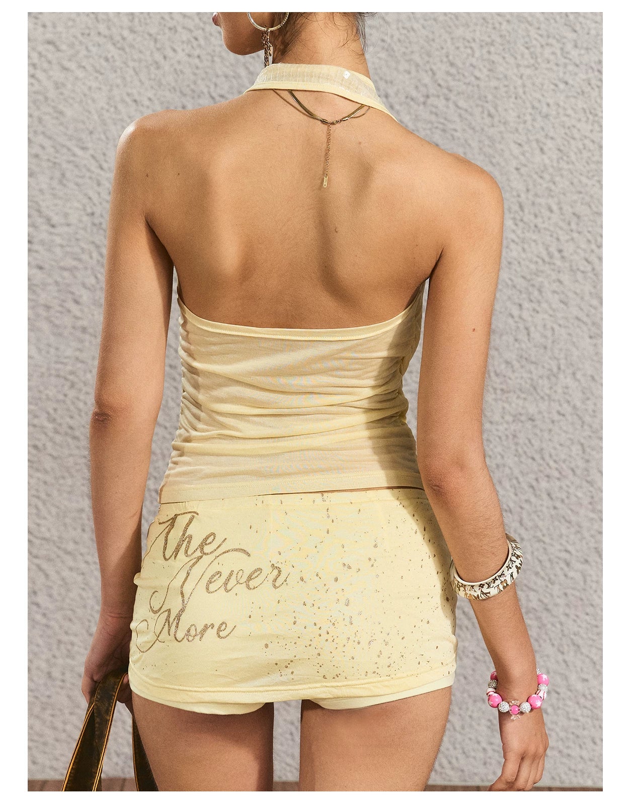 Halter Open-Back Top &amp; Gilded Print Skirt Set