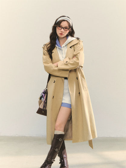 Embroidered Lapel KhakiTrench Coat