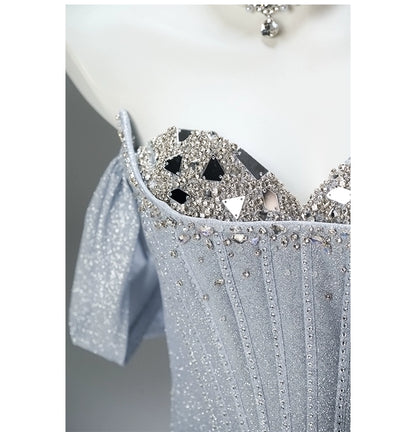 Elegant Silver Crystal Couture Gown