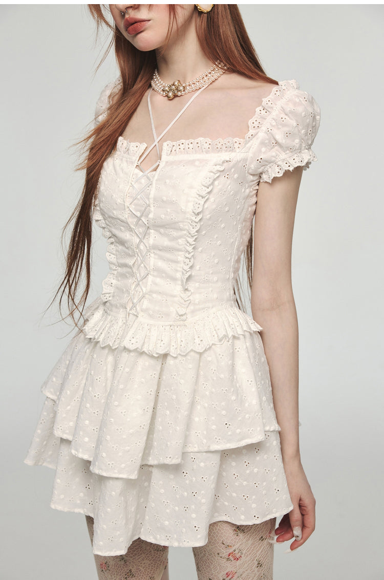 Halter Square Collar Lace Mini Dress - CHINASQUAD